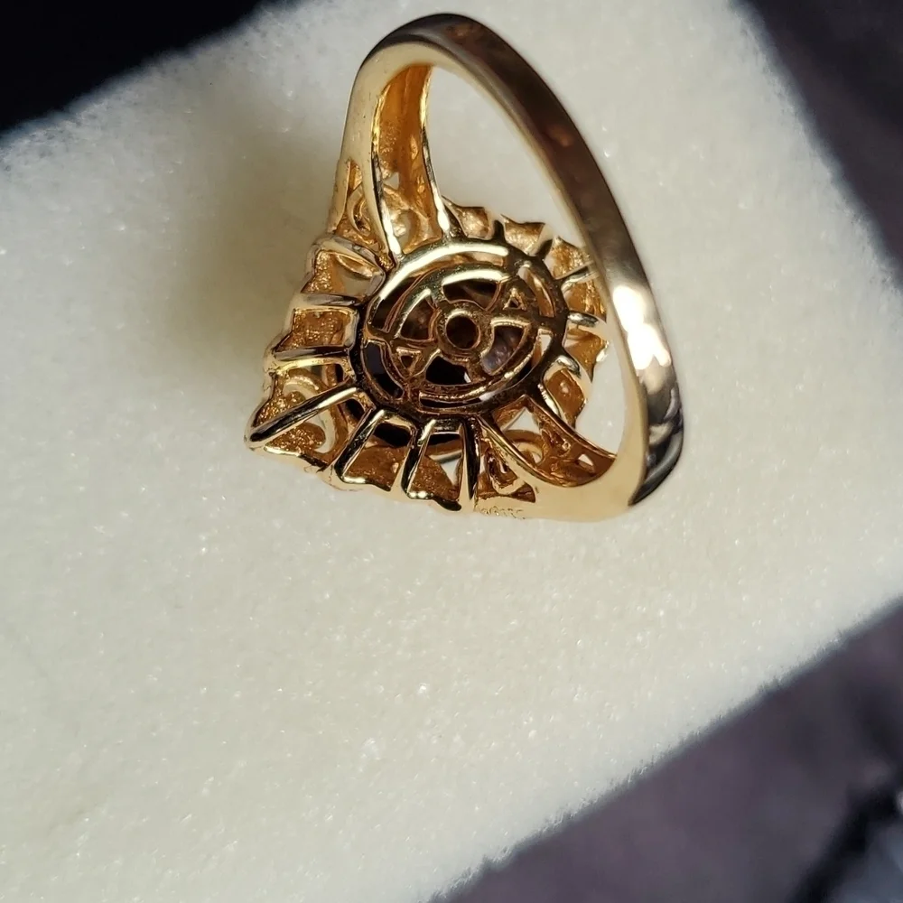 Natural Chocolate Sapphire Zircon Kite shaped Ring in Gold Vermeil - Picture 6 of 8